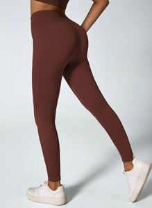 Pantalon de yoga et de fitness moulant en nylon couleur unie, longueur cheville, avec effet push-up sexy et taille haute - Product Image 3