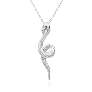 CT colore argento 925 carino a forma di <span class=keywords><strong>serpente</strong></span> Design unico Plain argento brillante zircone collana per donne gioielli originali - Product Image 4