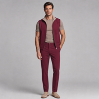 Ensemble 3 pièces bordeaux pour homme : Gilet sans manches réversible zippé, T-shirt en coton mercerisé, Pantalon en sergé de coton extensible – Vente en gros