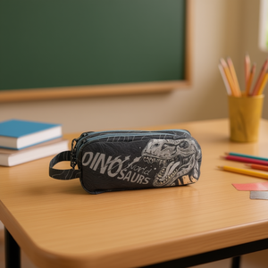 Astuccio Ilan con 2 cerniere, design dinosauro, per bambini, uso scolastico - Product Image 3