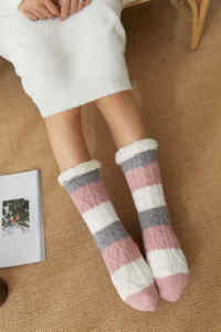 High Quality Stripes Knitted Indoor Thermal Winter <strong>Warm</strong> <strong>Fuzzy</strong> Slipper Floor Anti Slip Fleece Lined Sherpa <strong>Socks</strong> - Product Image 3