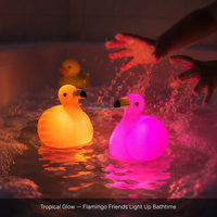 Jouet de bain en caoutchouc LED flamant rose lumineux, jouet de bain en plastique clignotant et flottant, animal lumineux en vinyle avec lumières colorées
