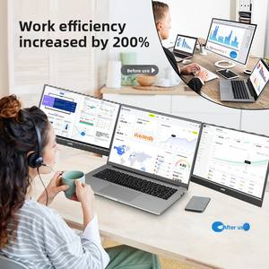 צג נייד למחשב נייד 15.6 אינץ' FHD 1080P IPS מסך עם הגנה על העיניים עם מעמד מתכוונן 180 מעלות רמקולים כפולים צג נייד לנסיעות - Product Image 2