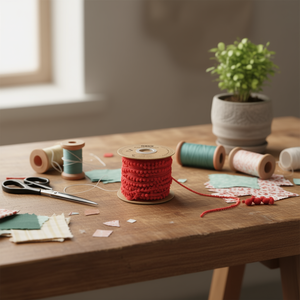 Nastro Ilan Pom-Pom 1,0 cm x 20 iarde rosso per artigianato e cucito - Product Image 2