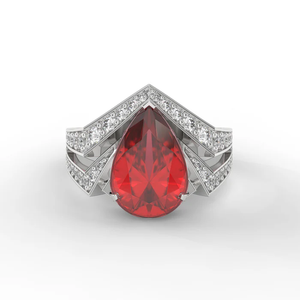 Imperial Vector Chevron <b>Statement</b> <b>Ring</b> in 925 Sterling Silver with 18K White Gold Plating and Pear Shaped Centre Stone - Product Image 6