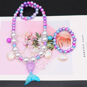 Collares de cuentas gruesas para niños, collar de perlas de sirena de colores, conjunto de joyería, regalo - Product Image 3