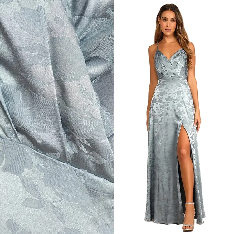 Rouleau de tissu de satin écologique, charmeuse en polyester recyclé, tissu de satin jacquard extensible pour robe de soirée