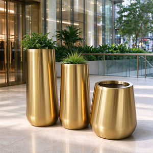 Modern Luxury Stainless Steel Large Tall Flower Pots Gold Silver Black Finish Indoor Outdoor Custom Metal <b>Garden</b> Planter Box - Product Image 2