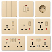 Interrupteur mural de luxe couleur or champagne, prise 13A norme britannique double pôle avec ports USB-A et USB-C, idéal pour projets hôteliers et industriels