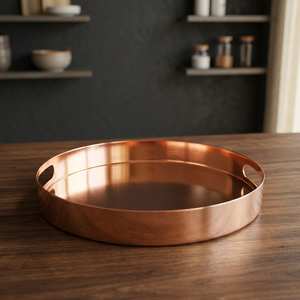 Plateau rond en cuivre massif gravé de luxe pour les fêtes - Product Image 1