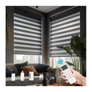 window covering layered room darkening polyester Horizontal indoor waterproof automatic smart motorized Zebra Blinds for window