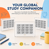 Horloge mondiale numérique Kylendar 7,5 pouces en acrylique avec calendrier électronique, affichage multi-fuseaux horaires pour 16 villes, idéale pour les bureaux d'étude des étudiants