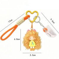 Nouveau Porte-clés Poupée Dessin Animé Cool pour Machine à Griffes, Pendentif de Sac, Cadeau Mignon pour Fille aux Cheveux Longs Bouclés en Fourrure