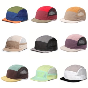 Wholesale Quick Dry Breathable Mesh Nylon Custom Camp <b>Cap</b> Color Block Outdoor 5 Panel <b>Flat</b> Brim Baseball Hat for <b>Men</b> Women - Product Image 2