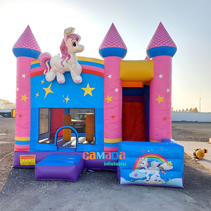 Location de châteaux gonflables pour fêtes, château gonflable rose princesse avec toboggan, certifié CE, PVC protecteur UV, garantie 2 ans, à vendre - Product Image 4