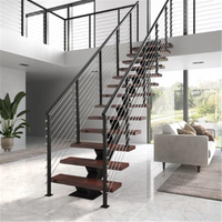 CBMMart Conception haut de gamme Main courante Garde-corps Escaliers en bois de chêne blanc massif Escalier à limon simple en acier au carbone