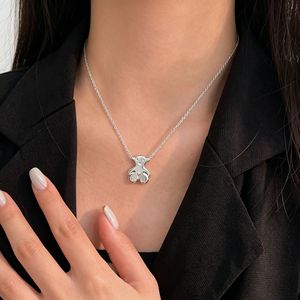 Collar con colgante de osito de plata de ley S925 para mujer, cadena de 405 cm, cadena de clavícula con forma de animal para uso diario - Product Image 5