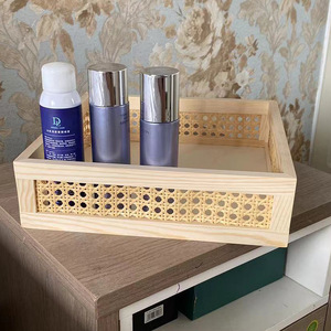 Japanese Style Imitation Rattan <b>Storage</b> <b>Basket</b> Rectangle Solid Wood Stackable For Home Bedroom Cosmetics Jewelry <b>Storage</b> - Product Image 2