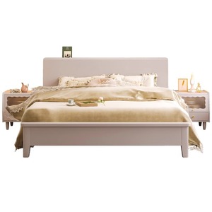 Light French Style <b>Solid</b> <b>Wood</b> Platform Bed 1.2M Single Morandi Gray Creamy Bedroom Furniture Durable - Product Image 4
