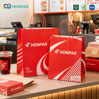 Sac en papier personnalisé HONPAK pour emporter, sac de livraison alimentaire imprimé avec poignée pour restaurant, café, emballage