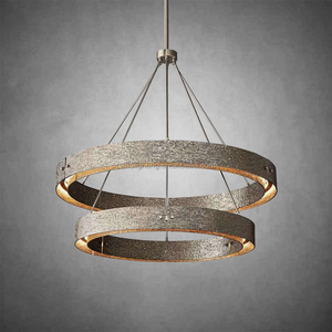 Lampu Gantung Cincin Besar Bergaya Vintage Amerika dengan Finishing Kuningan untuk Hotel, Vila, Ruang Makan, Lampu Chandelier Cincin 2 Lapis - Product Image 2