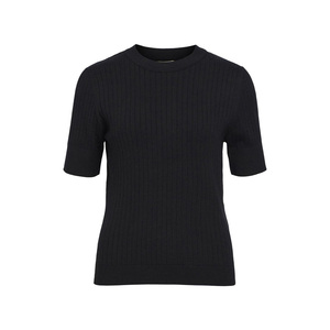Chemisier en maille ajusté à volants pour femme – Haut élégant en tricot à ourlet festonné pour soirée ou bureau – Chic et stylé - Product Image 1