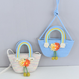 Bolso bandolera de cuerda de algodón, bolso de mano, bolso tejido, bolso arcoíris versátil para niños, bolso de paja elegante, bolso de regalo - Product Image 2