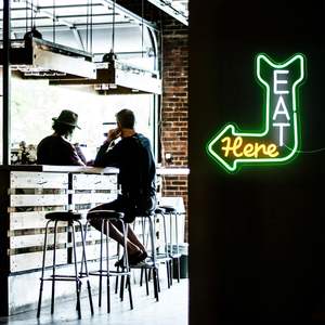 Mangiare qui dimmerable LED segno al <span class=keywords><strong>Neon</strong></span> verde arancione freccia bianca decorazione della parete della cucina Bar ristorante uomo grotta-cucina segni al <span class=keywords><strong>Neon</strong></span> camera da letto - Product Image 6