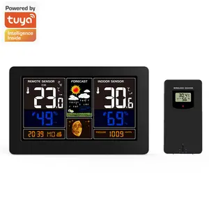 TUYA WIFI Weather Station Indoor Outdoor Weather Clock Temperature Humidity Monitor with Sensor Wireless Weather Sat