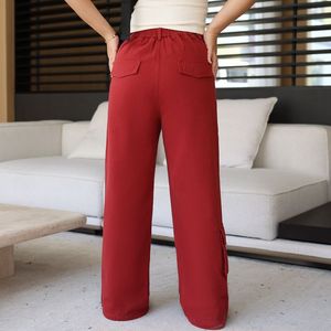 Pantalon cargo en toile pour femme N8764, rouge <span class=keywords><strong>Armani</strong></span>, grande taille, coupe droite, long, résistant aux hautes températures - Product Image 2