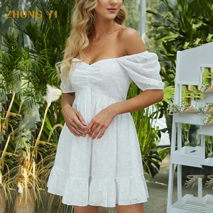 Abiti corti con foglie di loto ricamate in Chiffon <span class=keywords><strong>Nude</strong></span> da donna con spalle scoperte da donna - Product Image 2