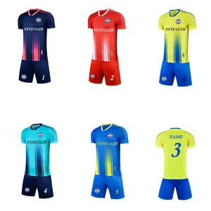 Top Qualität 24/25 schnell trocknend atmungsaktiv gelbe Fußballkleidung mit individuellem Logo günstiger Preis königsblaues Jugendfußballtrikot