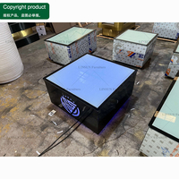 Conjunto de Sofás en Forma de U de Cuero PU Negro para Discoteca, Muebles Comerciales para Salón VIP con Luz LED, Mesa de Centro con Logotipo para Bar KTV