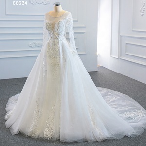 Jancember RSM66624 <span class=keywords><strong>abito</strong></span> da <span class=keywords><strong>sposa</strong></span> moderno in pizzo con scollo a maniche lunghe nuovi eleganti abiti da <span class=keywords><strong>sposa</strong></span> a sirena - Product Image 2