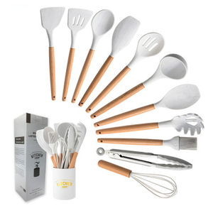 Wooden Handle Silicone Kitchenware 11-Piece Cooking Utensils Set - Product Image 1