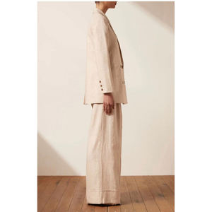 Completo Tre Pezzi da <span class=keywords><strong>Donna</strong></span> Autunnale Casual Personalizzato di Fabbrica con Giacca in <span class=keywords><strong>100</strong></span>% <span class=keywords><strong>Lino</strong></span> a Maniche Lunghe, Gilet e <span class=keywords><strong>Pantaloni</strong></span> a Gamba Dritta a Vita Alta - Product Image 3