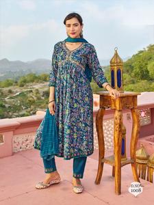 อุปทานโรงงานขายส่งเรยอน 14 กก. ฟอยล์พิมพ์นักออกแบบ Alia ตัดกางเกง Kurti พร้อมดูปัตตาเพื่อการขายส่งออก - Product Image 2