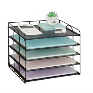 5 Tier Mesh Paper Letter Tray Organizer Desktop Mail Sorter Office Supplies Organizer Desk Organizers and Accessories - Product Image 1