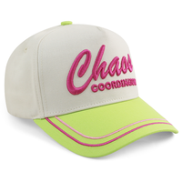 Casquette de baseball unisexe tendance en toile chevronnée à 5 panneaux, avec boucle en cuivre doré, impression en relief et visière incurvée, 100 % coton