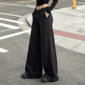 Women Striped Wide Leg <b>Pants</b> High Waist V Waist Slimming Office Lady Trousers Chic Streetwear - Product Image 3