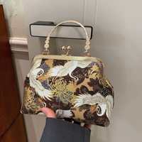Tas Karpet Kompak Vintage dengan Kancing Ganda, Dompet Koin, Kantong Uang Receh, Tempat Kartu