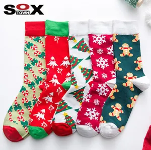 SOXTOWN Kaus Kaki Natal Unisex, Barang Termurah Dalam Stok Kotak Hadiah Katun Lucu Vrew