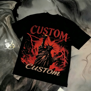 Camiseta de Hombre OEM Personalizada, 100% Algodón Tejido, Cuello Redondo Vintage, Lavado Ácido, Estilo Retro Urbano, Impresión DTG, Talla Grande - Product Image 1