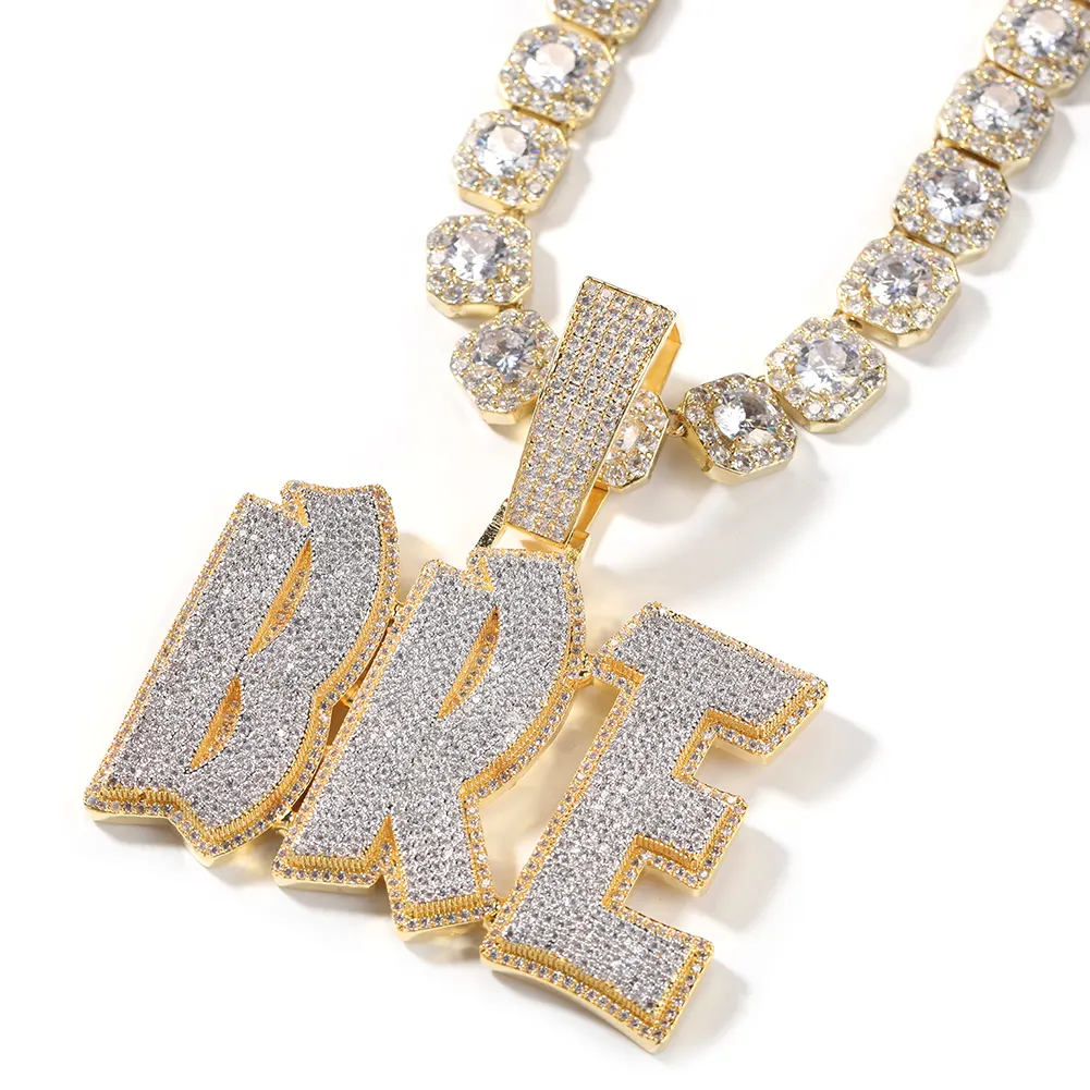 Hot Sale Iced Out Benutzer definierter Name Doppels chicht Anfangs buchstabe Anhänger Halskette