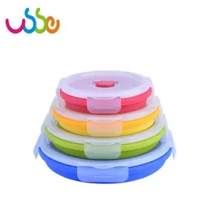 USSE Customized Silicone Round Lunch Box Dishwasher Safe BPA Free Food Storage Containers Collapsible Lunch Box