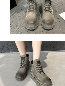 Bottes hautes en daim de qualité supérieure, bottes de travail rétro à plateforme épaisse et lacets, chaussures de mode streetwear durables à semelle robuste pour l'extérieur - Product Image 6