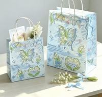 Sacs en papier cadeau à imprimé papillon et muguet bleu, sacs d'emballage portables pour fleuristes, mariages et anniversaires.