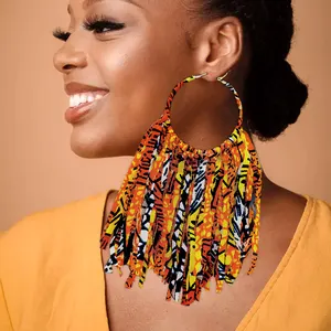 GDJWRI TA49 fashion kain Afrika ankara perhiasan klasik panjang drop rumbai warna bagus kain Afrika anting-anting