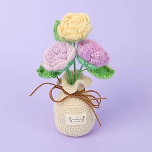 Bouquet de roses et de tournesols au crochet fait main, fleurs tricotées mignonnes pour femmes et filles, idées cadeaux pour Noël, la Saint-Valentin, Halloween - Product Image 3