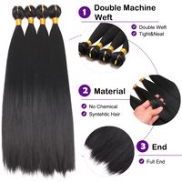 Magnifique lot de mèches de cheveux synthétiques lisses de 24 pouces et 150g pour femmes noires africaines, texture douce, trame simple